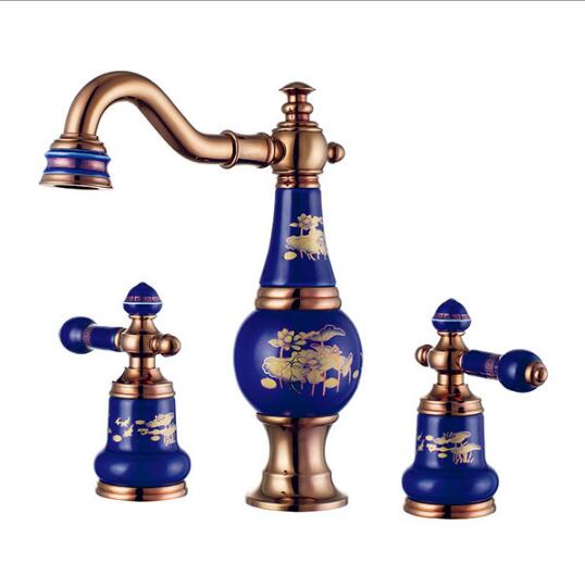 Rose gold brass ceramic and brass basin faucet hot and cold wash kitchen faucet bathroom shower faucet set tap toilet bath mixer