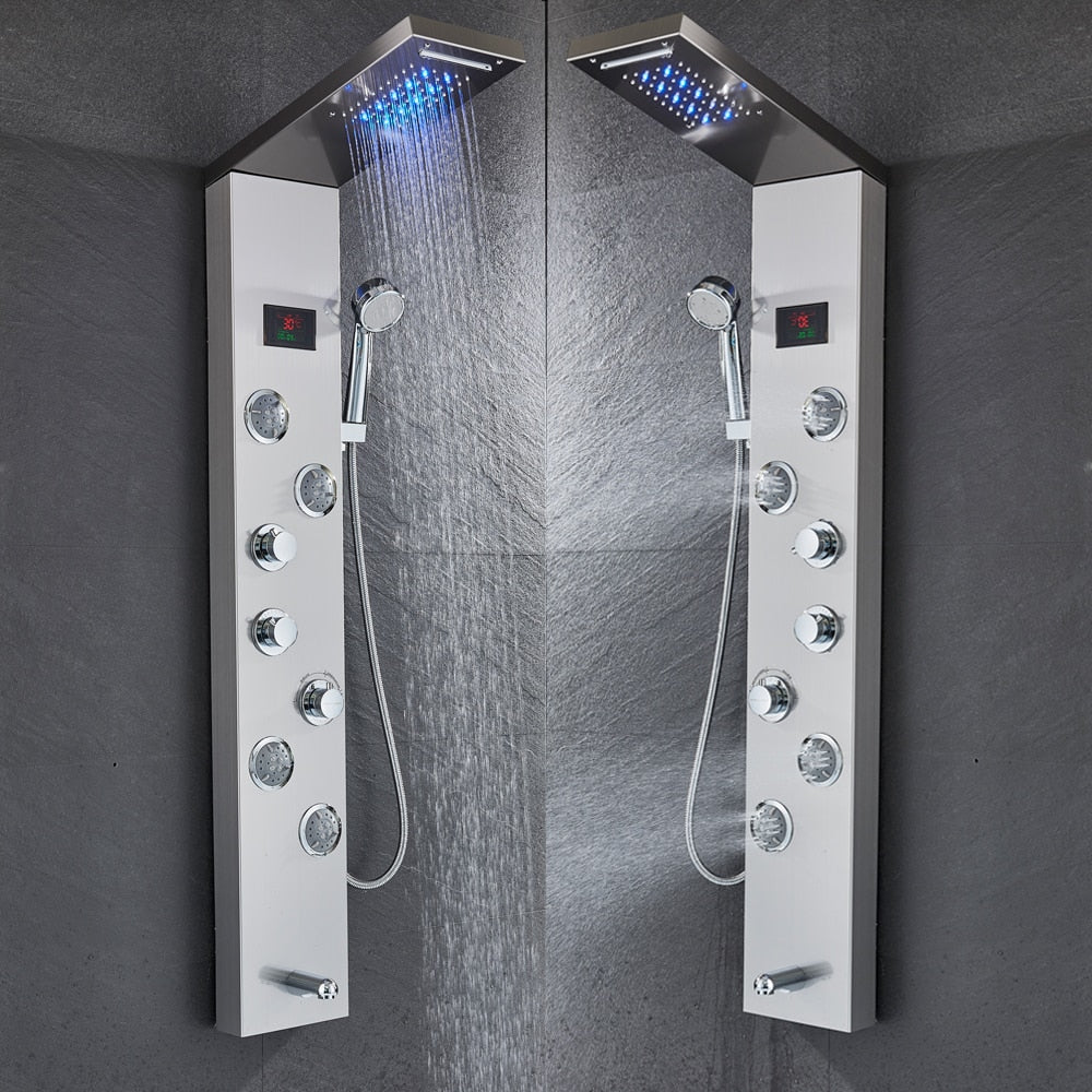 Newly Luxury Black/Brushed Bathroom Shower Faucet LED Shower Panel Column Bathtub Mixer Tap With Hand Shower Temperature Screen