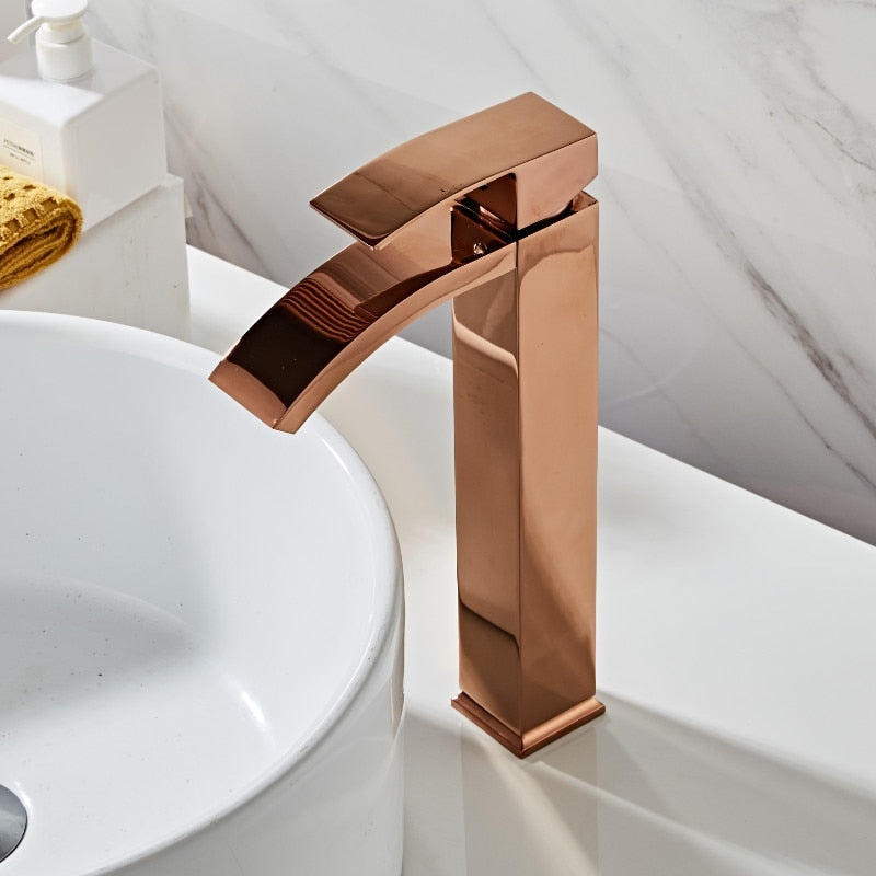 Basin faucet brass bathroom faucet single handle torneiras para pia de banheiro Rose Gold sink Wash faucet waterfall faucet