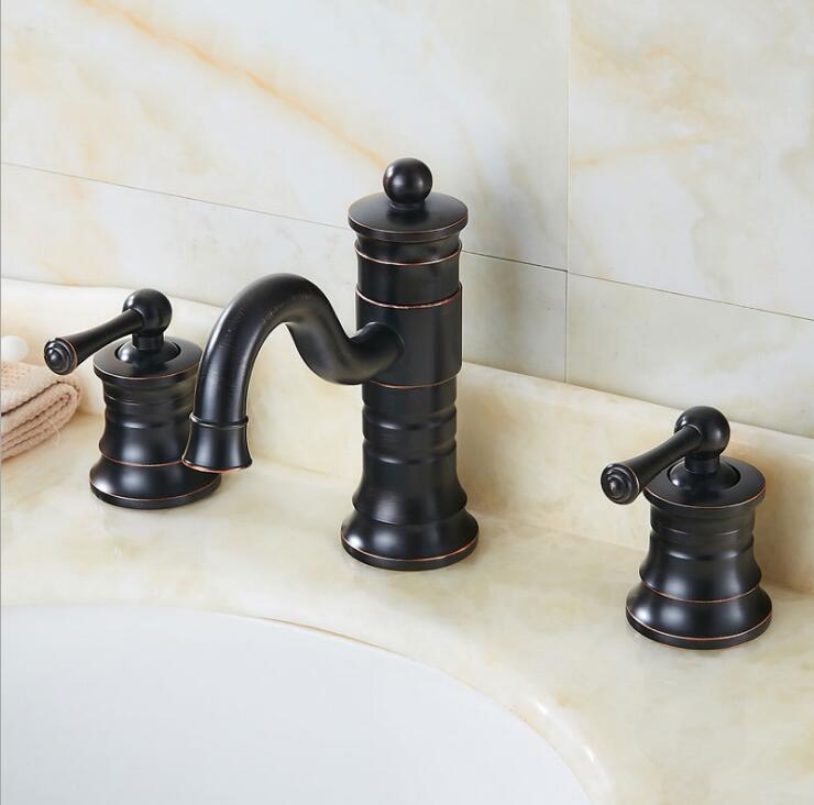 3 pcs Antique Brass Deck Mounted Bathroom Mixer Tap Bath Basin Sink Vanity Faucet Water Tap Bath Faucets