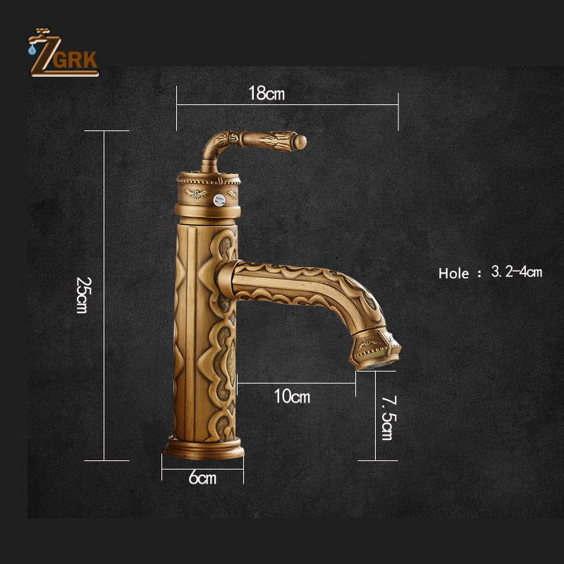 Basin Faucets Solid Brass Vintage Antique Bathroom Faucet Single Handle 360 Degree Swivel Spout Hot Cold Water Basin Mixer Tap