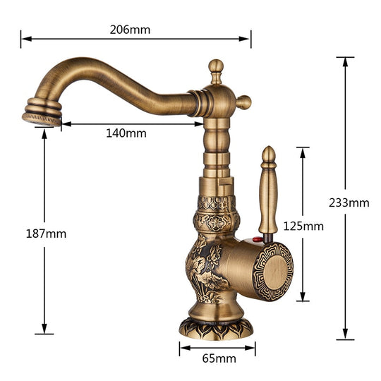 Antique Brass Bathroom Basin Carved Faucet Long Nose Spout Wash Sink Tap 360 Rotation Single Handle Mixer Tap torneiras