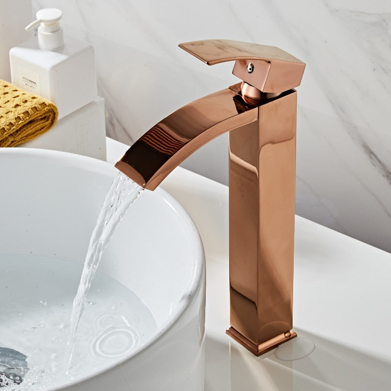 Basin faucet brass bathroom faucet single handle torneiras para pia de banheiro Rose Gold sink Wash faucet waterfall faucet