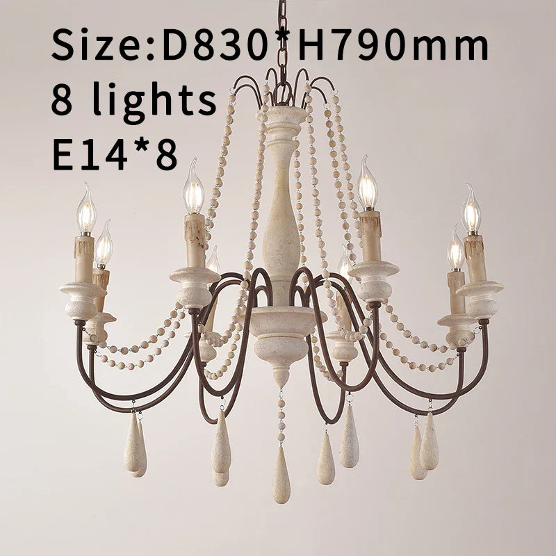 Vintage White Wooden Beads Chandelier – Elegant Foyer & Lobby Pendant Light