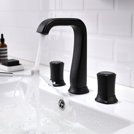 Rose Gold Bathroom Basin Faucets Brass Widespread Sink Mixer Tap Hot & Cold Lavatory Crane 3 Hole White Gold/Black/Chrome