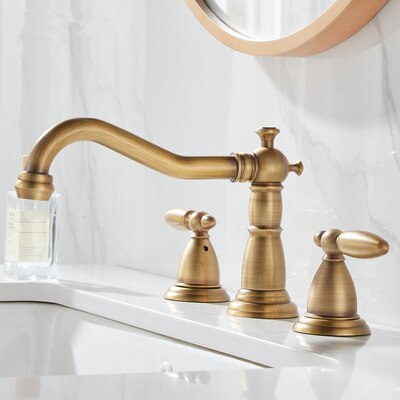 Basin Faucet Brass Rose Gold Widespread Bathroom Faucet Antique Sink Faucets 3 Hole Hot And Cold Gold Water Faucet Tap