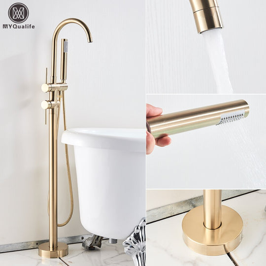 Floor Mounted Chrome Bath Tub Faucet Clawfoot Free Standing Bath Mixer Tap with Handshower Single Lever Bathtub Faucet