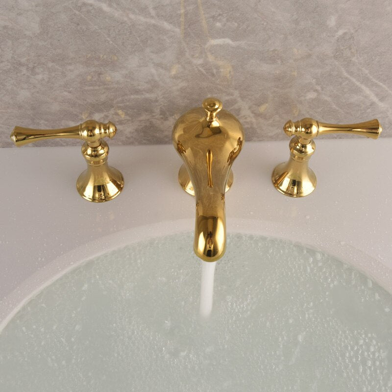 Basin Faucets Bathroom Sink Faucet Brass Golden Three Holes Double Handle Luxury Bath Basin Bathtub Taps Mixer Water