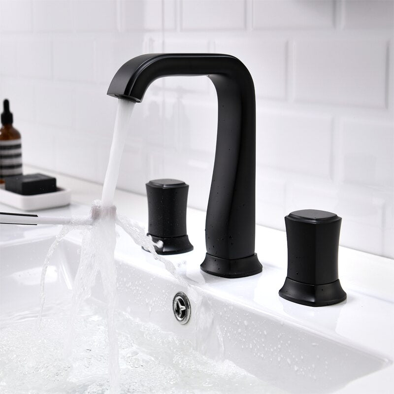 Bathroom Basin Sink Faucets Brass Widespread Mixer Tap Copper Hot & Cold Lavatory Crane 3 Hole White Gold/Black/Chrome/Rose Gold