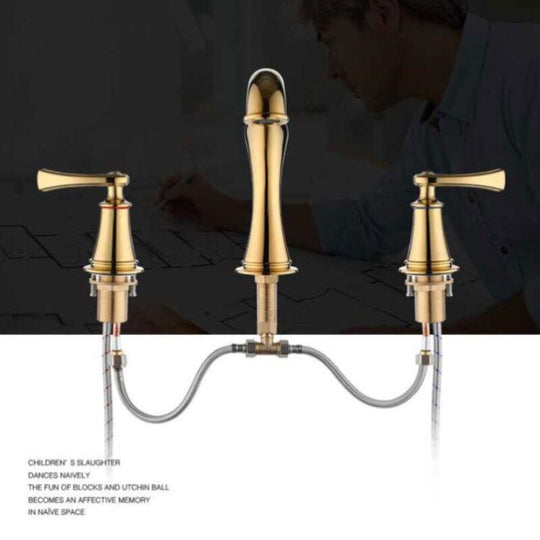 Basin Faucet Widespread American Style Classical Gold Brass Mixer Tap Bathroom Basin Water Sink Mixer Gold Brass