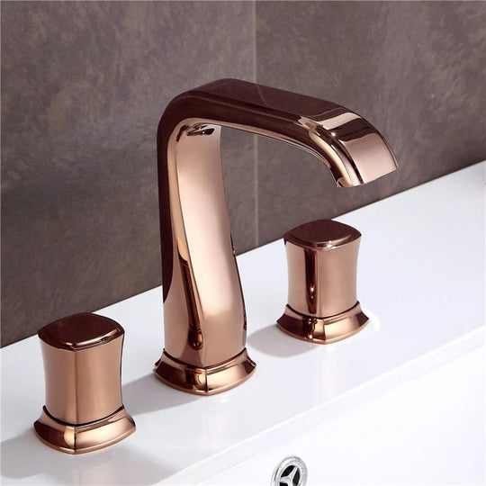 Rose Gold Bathroom Basin Faucets Brass Widespread Sink Mixer Tap Hot & Cold Lavatory Crane 3 Hole White Gold/Black/Chrome