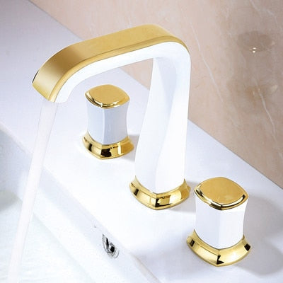 Rose Gold Bathroom Basin Faucets Brass Widespread Sink Mixer Tap Hot & Cold Lavatory Crane 3 Hole White Gold/Black/Chrome