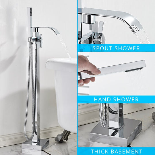 Floor Mounted Bathtub Faucet Set Gold Bath Tub Faucet Hot and Cold Water Shower Bathtub Mixer Tap Waterfall Floor Stand