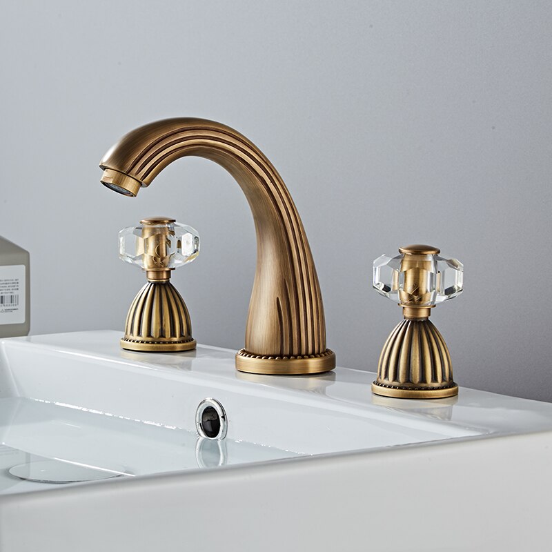 Basin Faucet Antique Bronze Bathroom Sink Faucet 3 Hole Widespread Gold/Black/Chrome Basin Mixer Hot And Cold Water Tap New