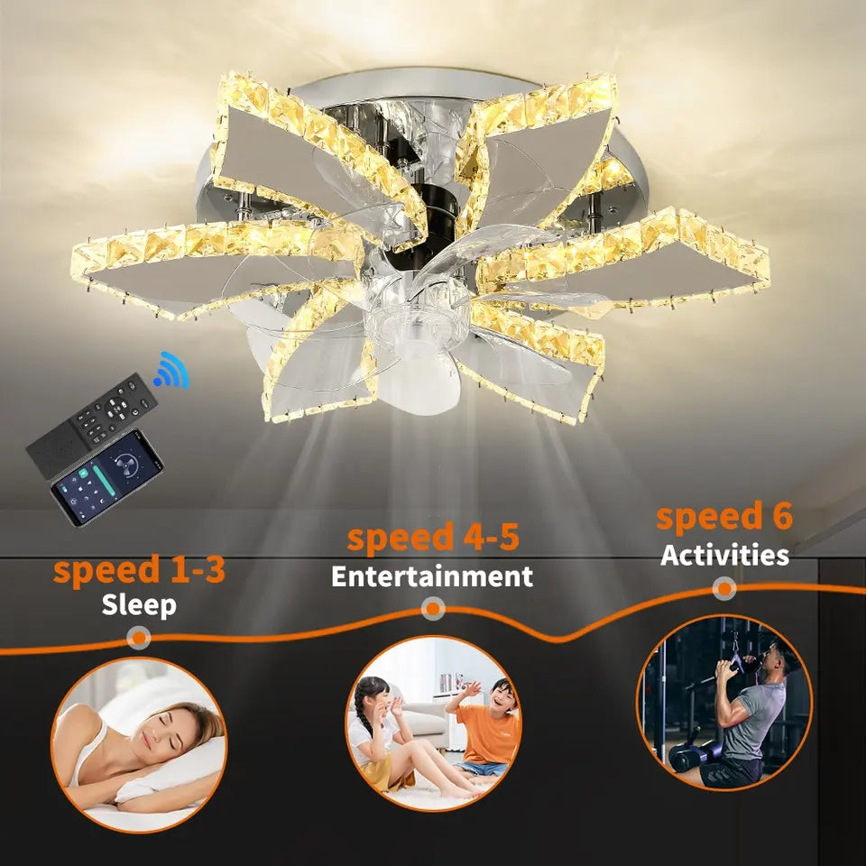 Isabella 7-Blade Smart LED Crystal Ceiling Fan