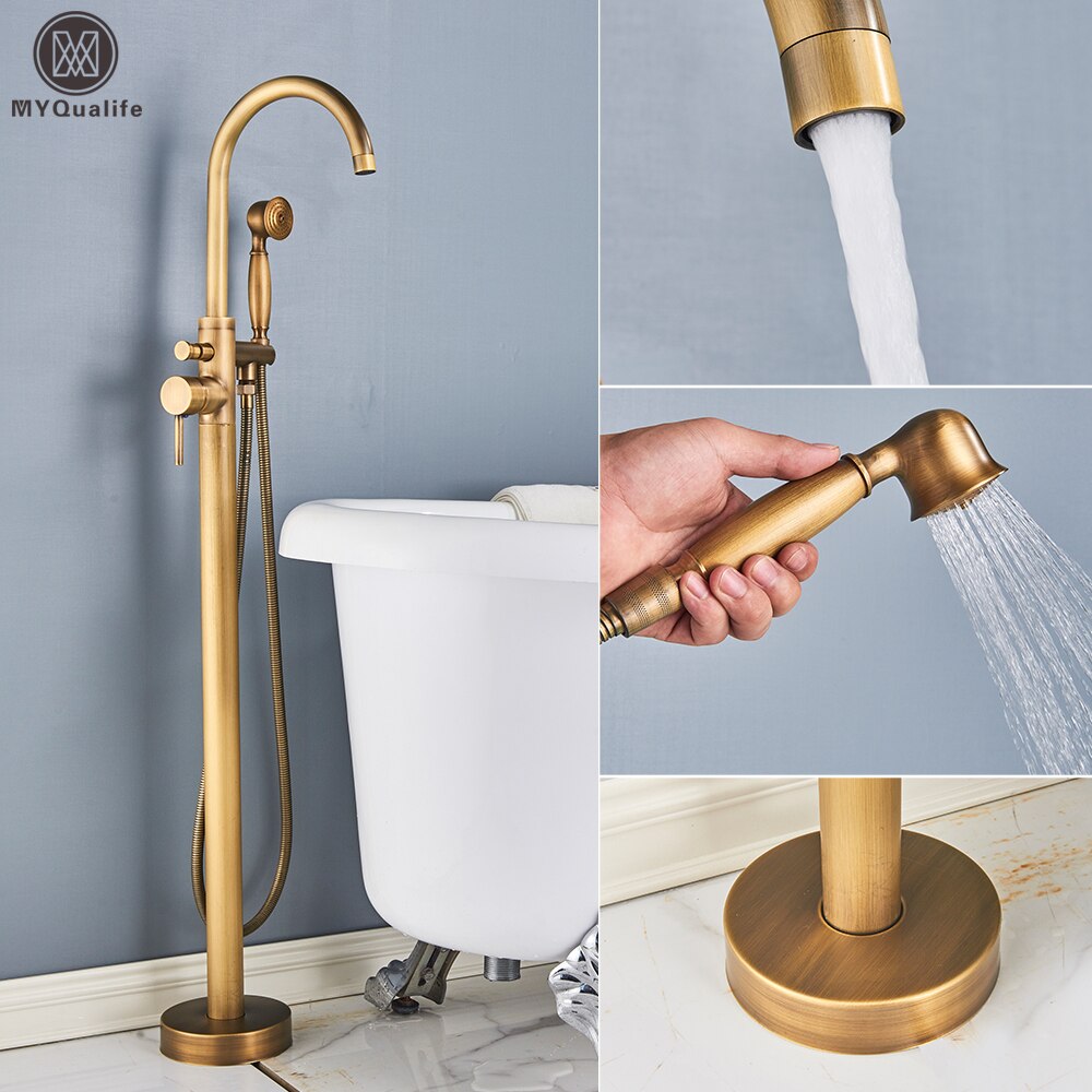 Floor Mounted Chrome Bath Tub Faucet Clawfoot Free Standing Bath Mixer Tap with Handshower Single Lever Bathtub Faucet