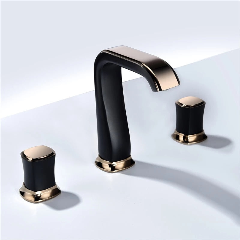 Rose Gold Bathroom Basin Faucets Brass Widespread Sink Mixer Tap Hot & Cold Lavatory Crane 3 Hole White Gold/Black/Chrome