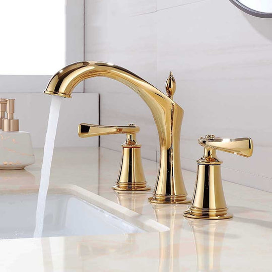 Basin Faucet Widespread American Style Classical Gold Brass Mixer Tap Bathroom Basin Water Sink Mixer Gold Brass