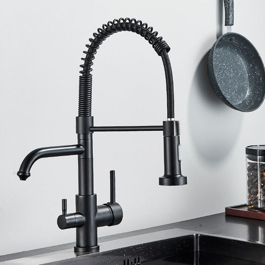 Matte Black Kitchen Filtered Faucet Water Tap Purifier Faucet Dual Sprayer Drinking Water Tap 360 Rotation Purification Mixer