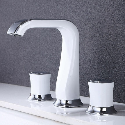 Rose Gold Bathroom Basin Faucets Brass Widespread Sink Mixer Tap Hot & Cold Lavatory Crane 3 Hole White Gold/Black/Chrome