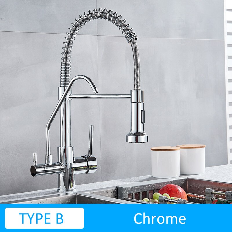 Matte Black Kitchen Filtered Faucet Water Tap Purifier Faucet Dual Sprayer Drinking Water Tap 360 Rotation Purification Mixer