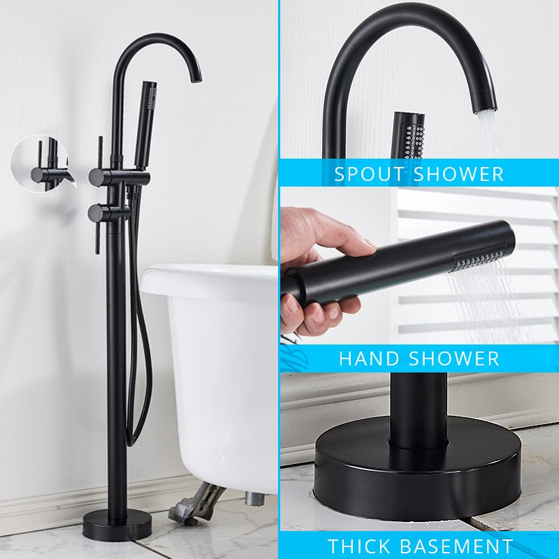 Freestanding Bathtub Faucet Set Floor Standing Bath Mixer Tap Dual Handle Black Bathtub Tap For Bathroom Faucets