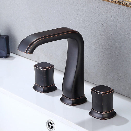 Bathroom Basin Sink Faucets Brass Widespread Mixer Tap Copper Hot & Cold Lavatory Crane 3 Hole White Gold/Black/Chrome/Rose Gold