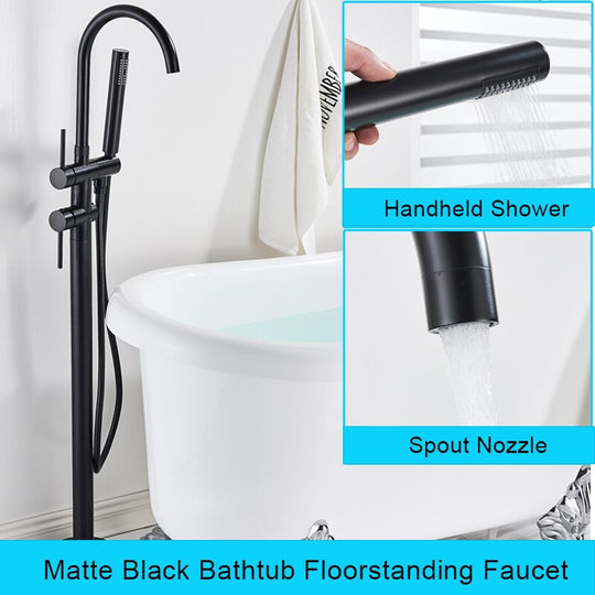 Floor Mounted Chrome Bath Tub Faucet Clawfoot Free Standing Bath Mixer Tap with Handshower Single Lever Bathtub Faucet