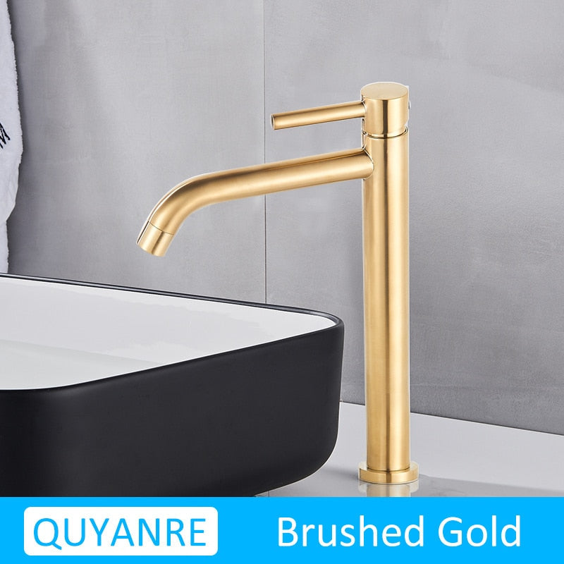 Black Chrome Tall Basin Sink Faucet Slim Bathroom Washbasin Water Mixer Tap Hot Cold Water Basin Crane Tap Bathroom Tap