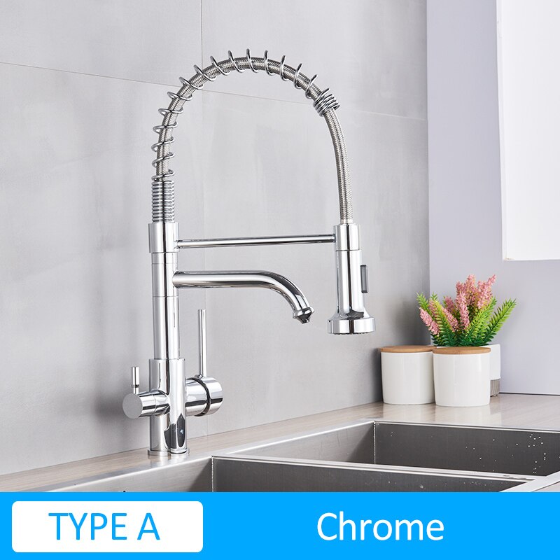 Matte Black Kitchen Filtered Faucet Water Tap Purifier Faucet Dual Sprayer Drinking Water Tap 360 Rotation Purification Mixer