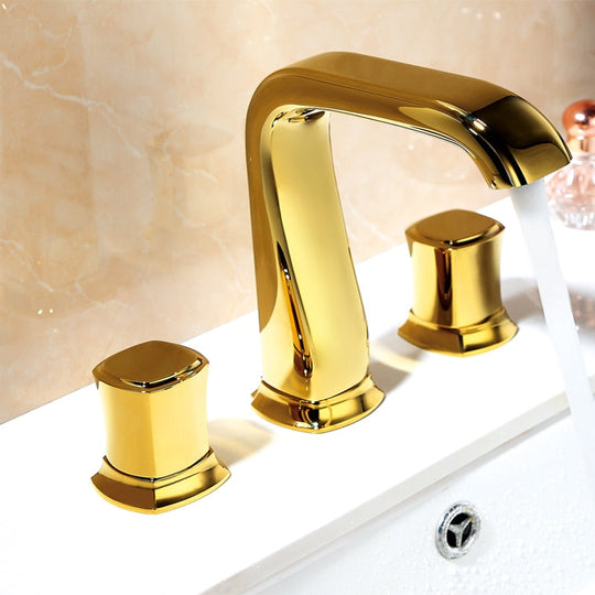 Bathroom Basin Sink Faucets Brass Widespread Mixer Tap Copper Hot & Cold Lavatory Crane 3 Hole White Gold/Black/Chrome/Rose Gold