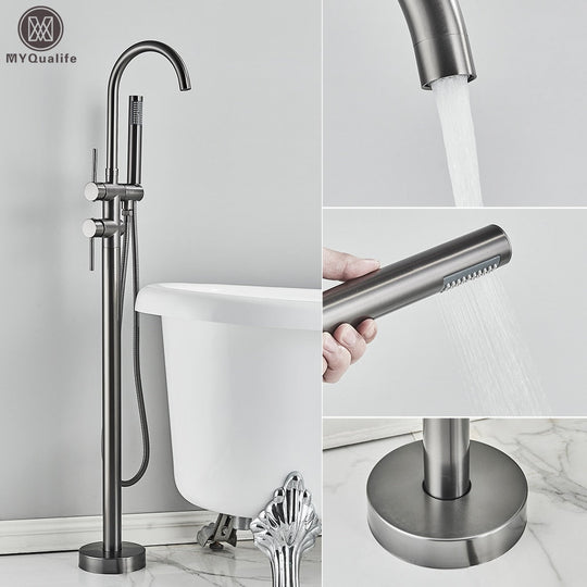 Floor Mounted Chrome Bath Tub Faucet Clawfoot Free Standing Bath Mixer Tap with Handshower Single Lever Bathtub Faucet