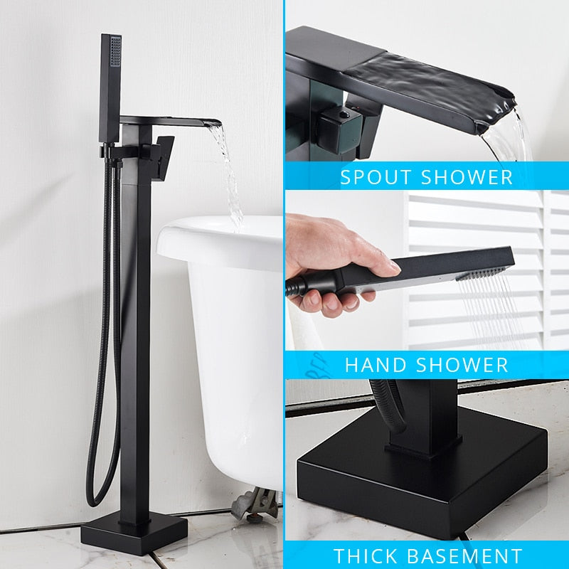 Floor Mounted Bathtub Faucet Set Gold Bath Tub Faucet Hot and Cold Water Shower Bathtub Mixer Tap Waterfall Floor Stand