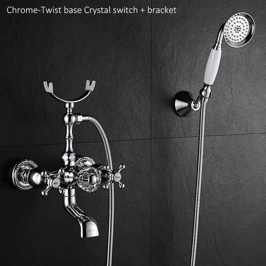 Luxury Crystal Handle Bathtub Gold Brass Faucet with Hand Shower Telephone Type Bath Faucets Sets Mixer Tap Wall Mounted