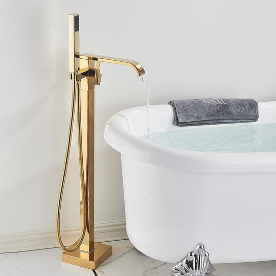 Floor Mounted Bathtub Faucet Set Gold Bath Tub Faucet Hot and Cold Water Shower Bathtub Mixer Tap Waterfall Floor Stand