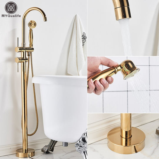 Floor Mounted Chrome Bath Tub Faucet Clawfoot Free Standing Bath Mixer Tap with Handshower Single Lever Bathtub Faucet