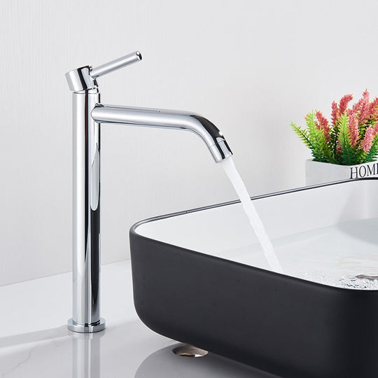 Black Chrome Tall Basin Sink Faucet Slim Bathroom Washbasin Water Mixer Tap Hot Cold Water Basin Crane Tap Bathroom Tap