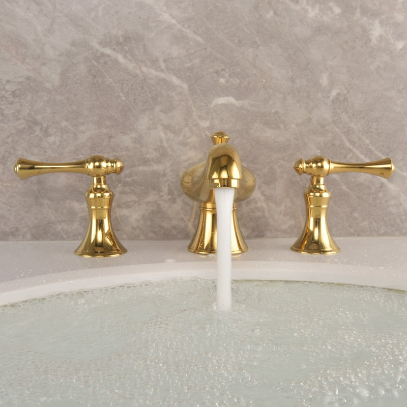 Basin Faucets Bathroom Sink Faucet Brass Golden Three Holes Double Handle Luxury Bath Basin Bathtub Taps Mixer Water