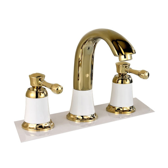 Bathroom gold lavatory Widespread Faucet hot and cold Three Holes sink mixer 8 Inch Sink Faucet Gold Chrome