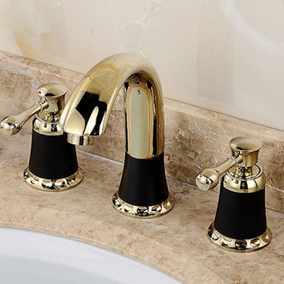 Bathroom gold lavatory Widespread Faucet hot and cold Three Holes sink mixer 8 Inch Sink Faucet Gold Chrome