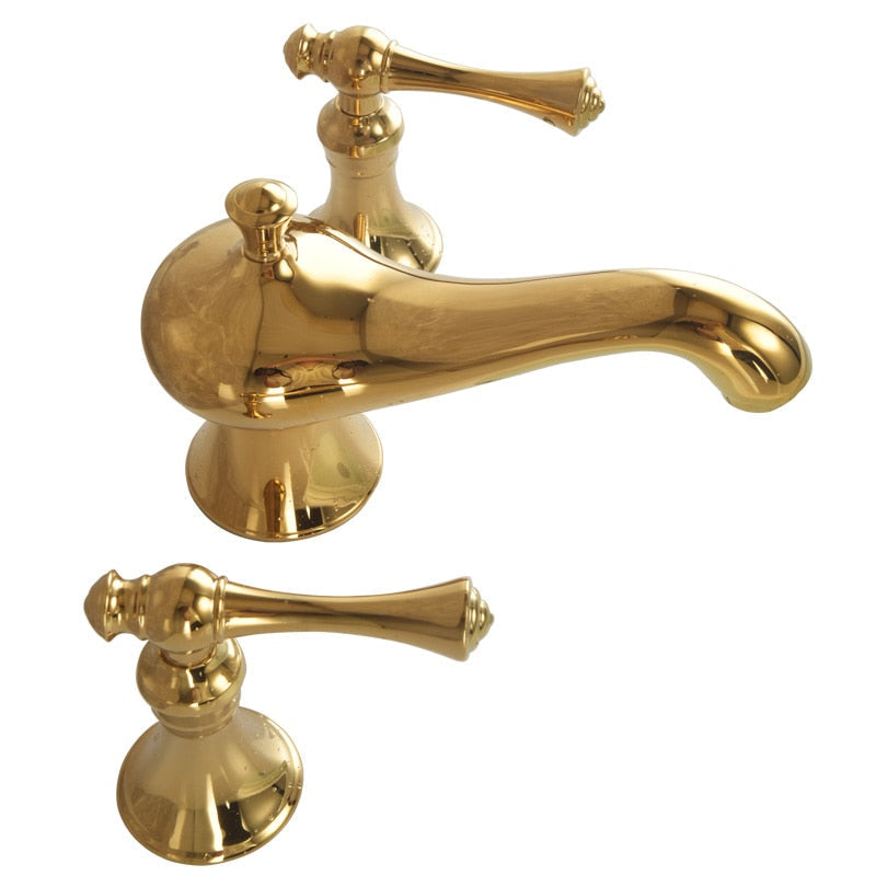 Basin Faucets Bathroom Sink Faucet Brass Golden Three Holes Double Handle Luxury Bath Basin Bathtub Taps Mixer Water