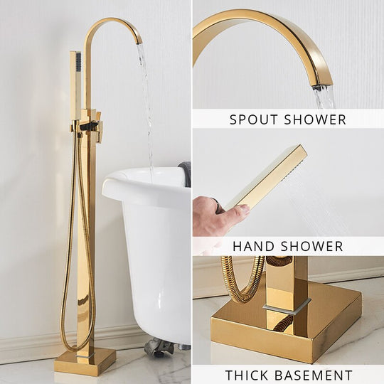 Floor Mounted Bathtub Faucet Set Gold Bath Tub Faucet Hot and Cold Water Shower Bathtub Mixer Tap Waterfall Floor Stand