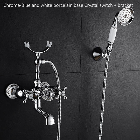 Luxury Crystal Handle Bathtub Gold Brass Faucet with Hand Shower Telephone Type Bath Faucets Sets Mixer Tap Wall Mounted