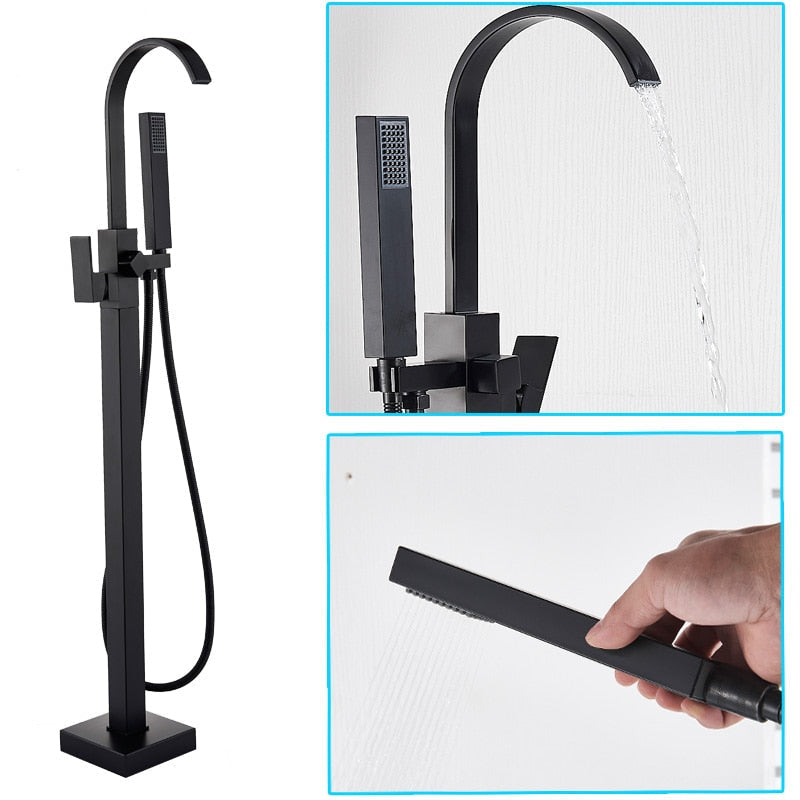 Luxury Matte Black Bathtub Faucet Freestanding Bathroom Tub Faucet  6 Types Spout Floor Mounted Bath Shower Mixer Tap