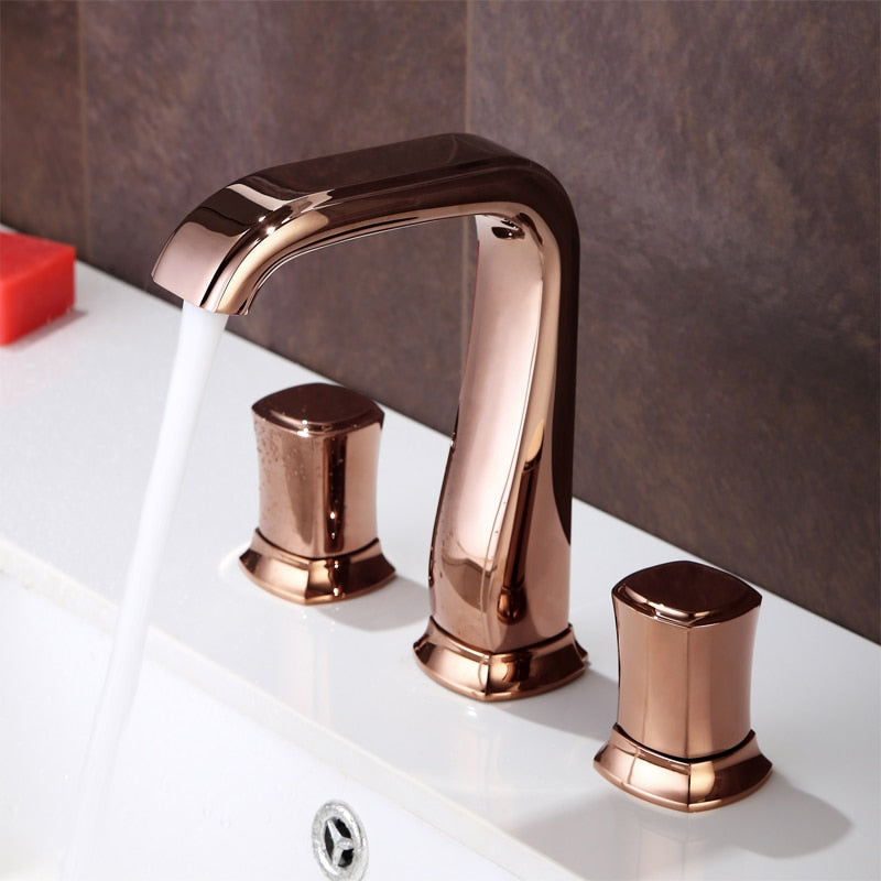 Bathroom Basin Sink Faucets Brass Widespread Mixer Tap Copper Hot & Cold Lavatory Crane 3 Hole White Gold/Black/Chrome/Rose Gold