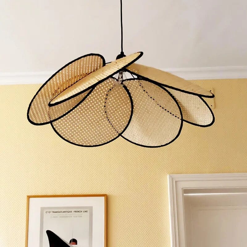 Arlette Leaf Grid Rural Rattan Chandelier