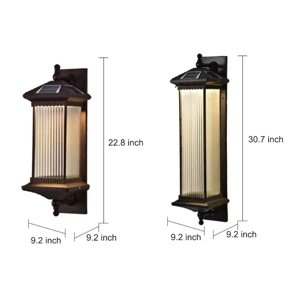 Vintage Striped Glass Shade IP55 Waterproof Retro Solar Wall Lights