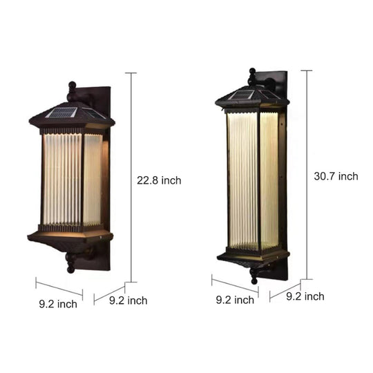 Vintage Striped Glass Shade IP55 Waterproof Retro Solar Wall Lights