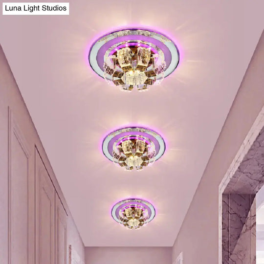 Modern LED Flush Mount Lighting - Chrome Floral Ceiling Light with Crystal Shade