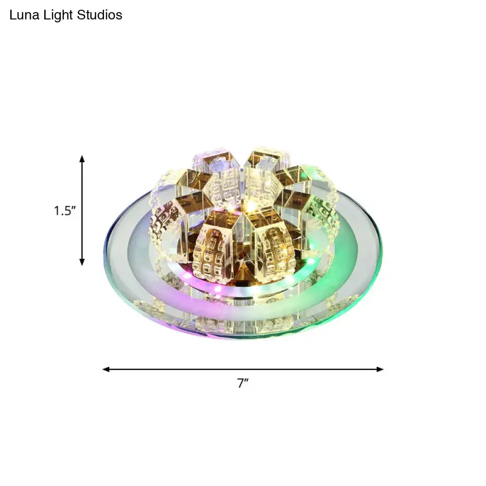 Modern LED Flush Mount Lighting - Chrome Floral Ceiling Light with Crystal Shade